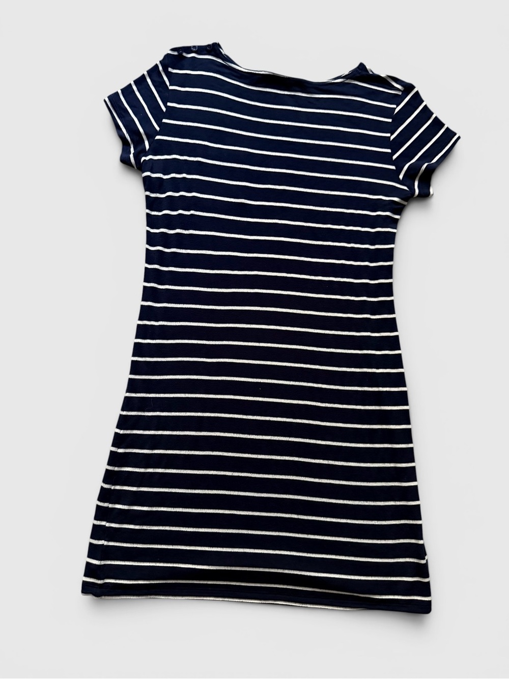 Saint Grace Navy White Striped Knit T-Shirt Dress Pocket Button Shoulder Large - Picture 3 of 7